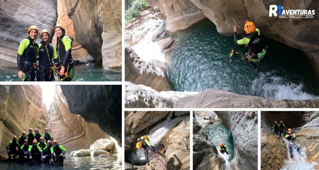 Varias imágenes del barranco de Gorgol. Una de las aventuras más divertidas que puedes realizar haciendo barranquismo en Valle de Tena