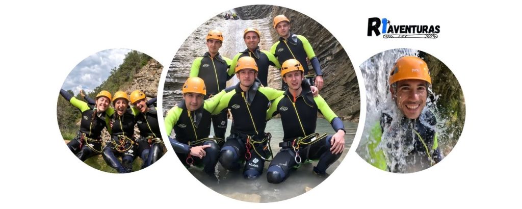 Clientes disfrutando del descenso de barrancos en el Valle de Tena