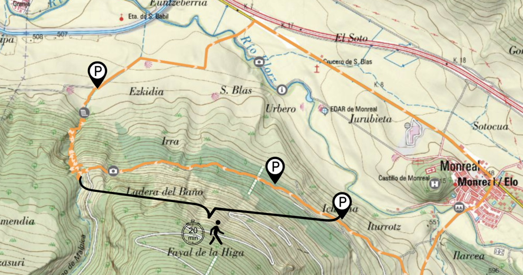 Mapa de acceso al barranco de Diablozulo, con los puntos donde se pueden dejar los coches.